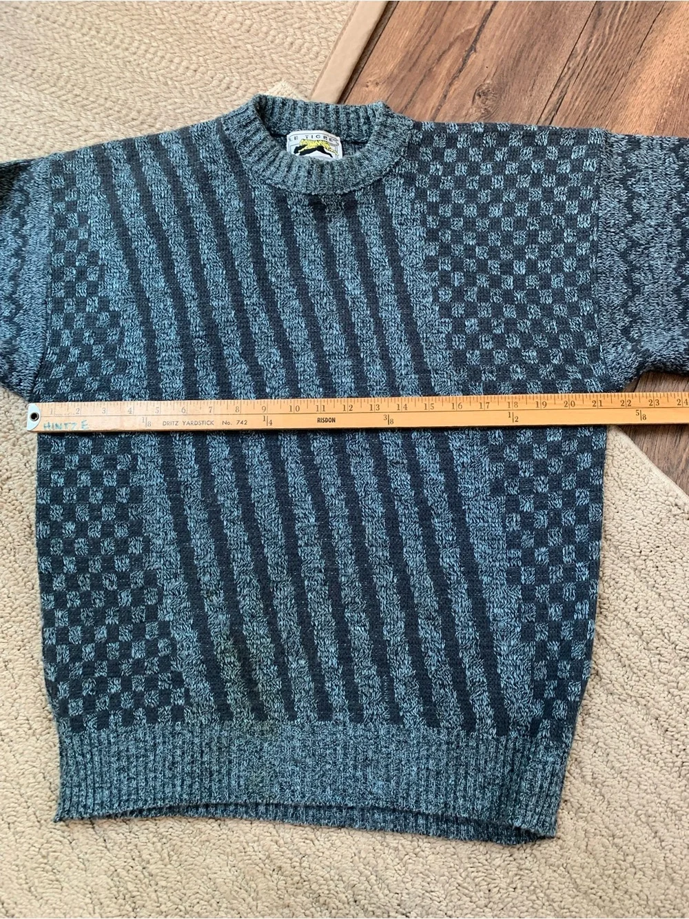 Vintage Le Tigre Blue and Black Patterned Crewneck Sweater